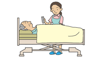 高さを調整する介護者